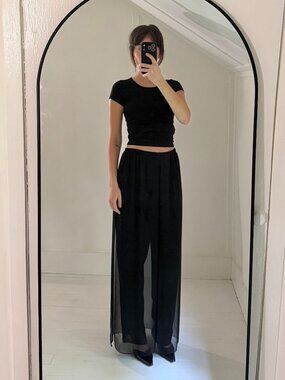 Ursula Of Switzerland Vintage 80s Chiffon Overlay Straight Leg Pants Size 8P